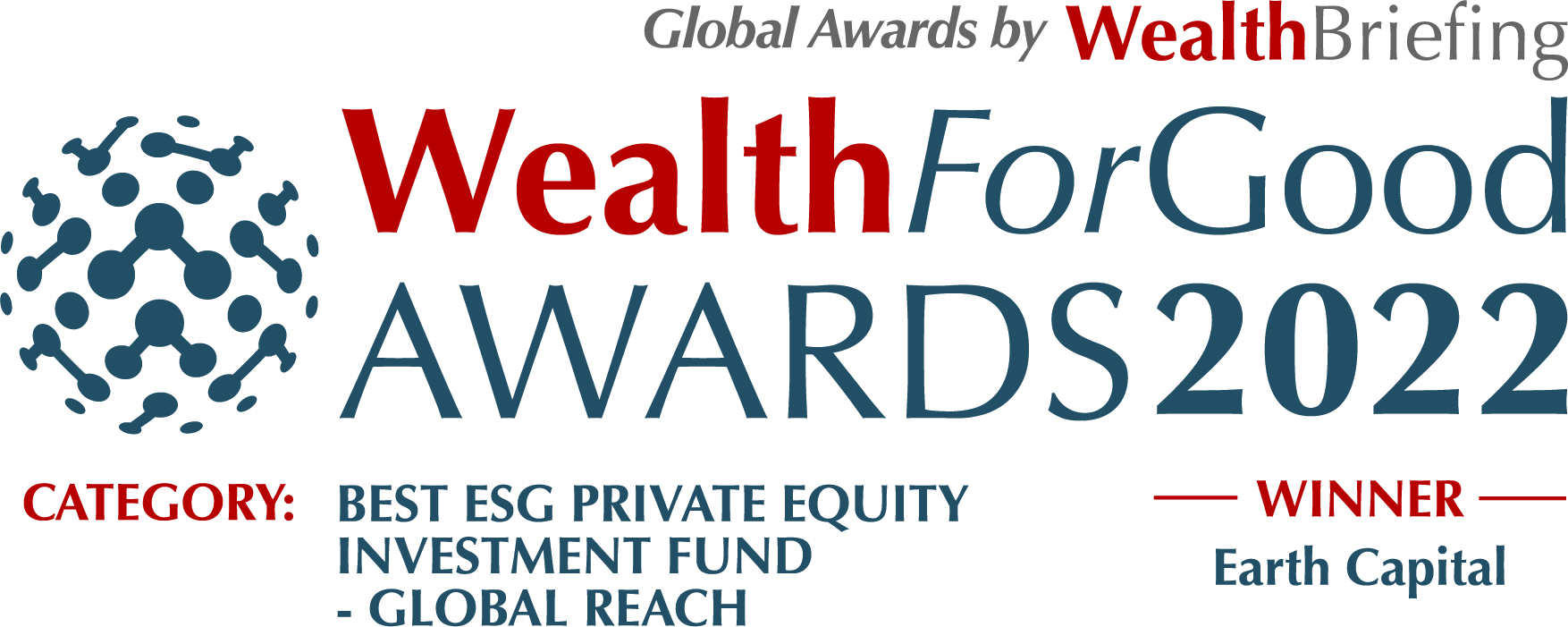 Logo of award for 'WealthBriefing Wealth For Good Awards 2022 Winner'