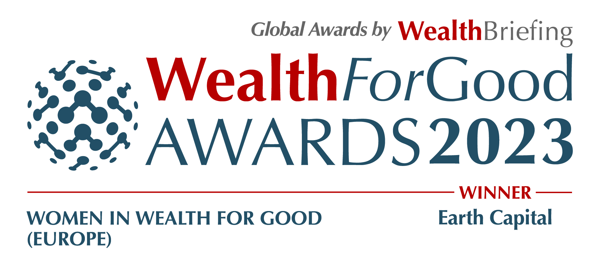 Logo of award for 'WealthBriefing Wealth for Good Awards 2023 Winner'